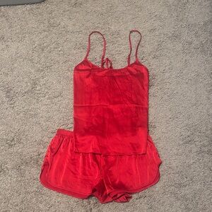 Elegant Red Satin Women's Pajama Set